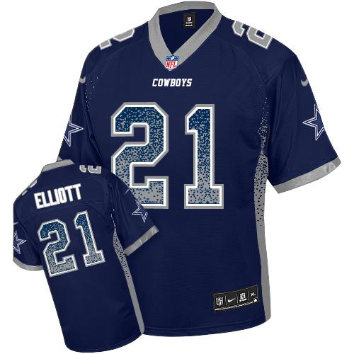 Nike Cowboys #21 Ezekiel Elliott Navy Blue Team Color Men's Stitched NFL Elite Drift Fashion Jersey - Click Image to Close